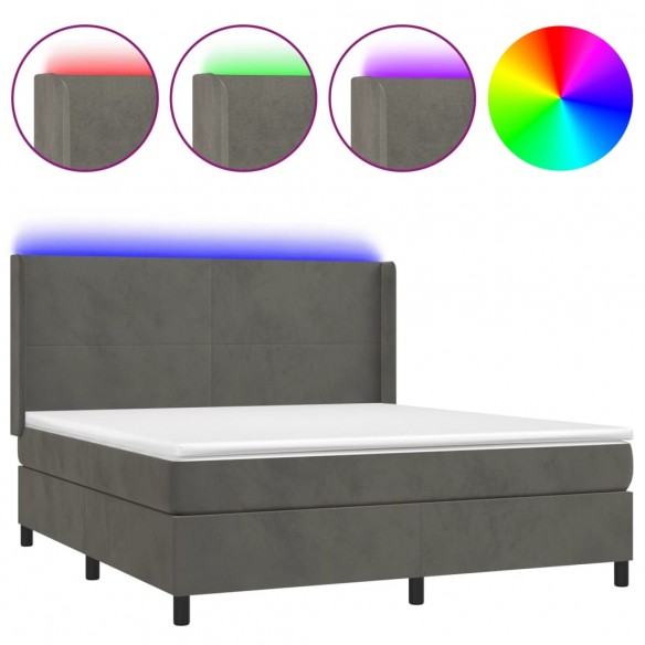 Cadre de lit matelas et LED Gris foncé 160x200 cm