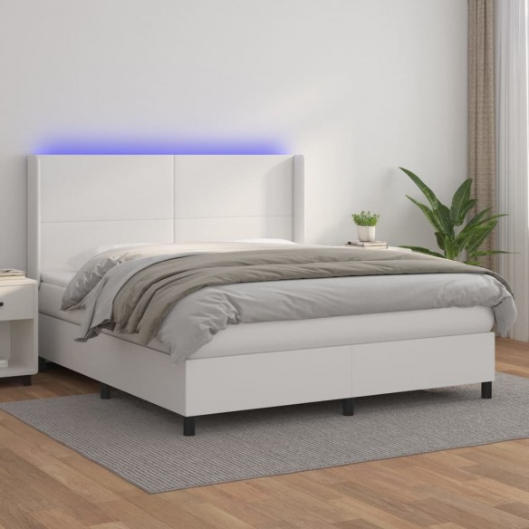 Cadre de lit matelas LED Blanc 160x200 cm Similicuir