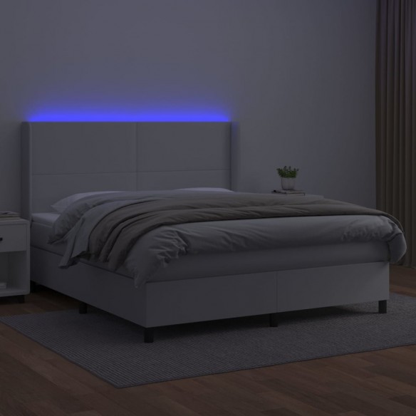 Cadre de lit matelas LED Blanc 160x200 cm Similicuir