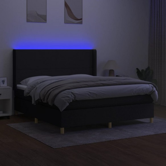 Cadre de lit matelas et LED Noir 160x200 cm Tissu