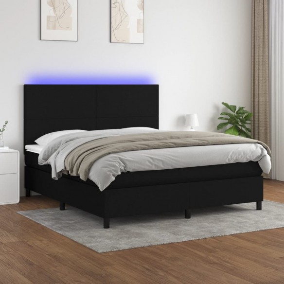 Cadre de lit et matelas et LED Noir 160x200 cm Tissu