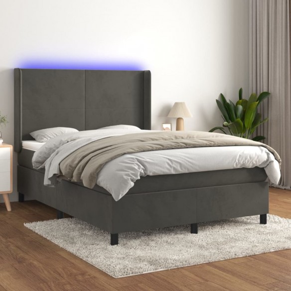 Cadre de lit matelas et LED Gris foncé 140x200 cm