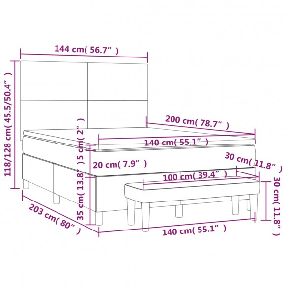 Cadre de lit et matelas Gris foncé 140x200cm Velours