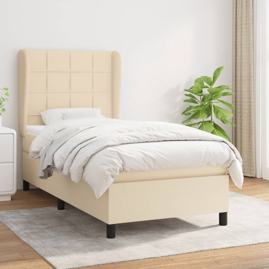 Cadre de lit avec matelas Crème 90x200 cm Tissu