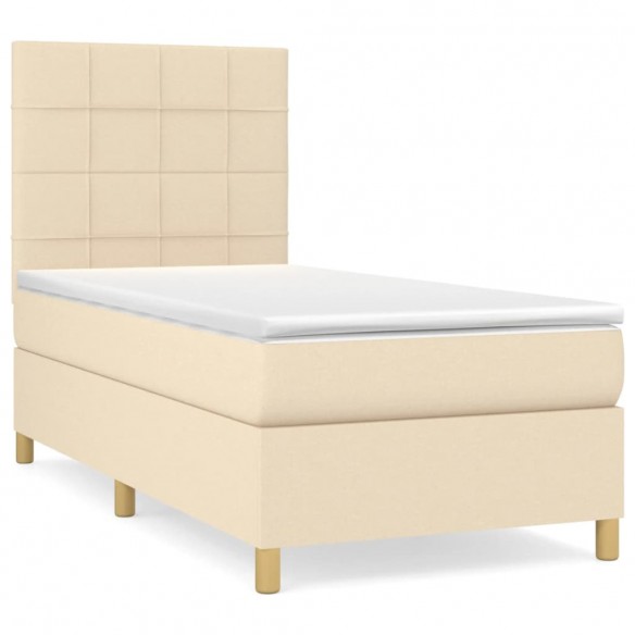 Cadre de lit avec matelas Crème 90x200 cm Tissu