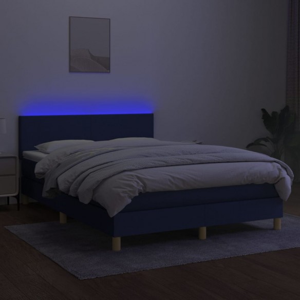 Cadre de lit avec matelas LED Bleu 140x190 cm Tissu