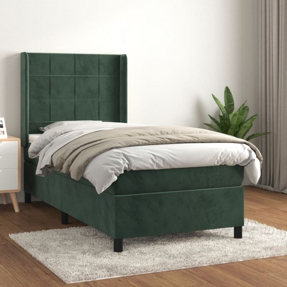 Cadre de lit avec matelas Vert foncé 90x200 cm