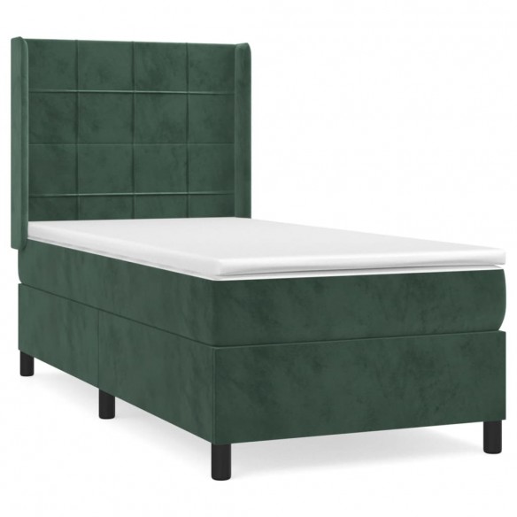 Cadre de lit avec matelas Vert foncé 90x200 cm