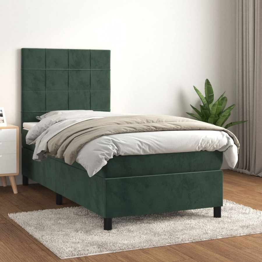 Cadre de lit avec matelas Vert foncé 90x200 cm