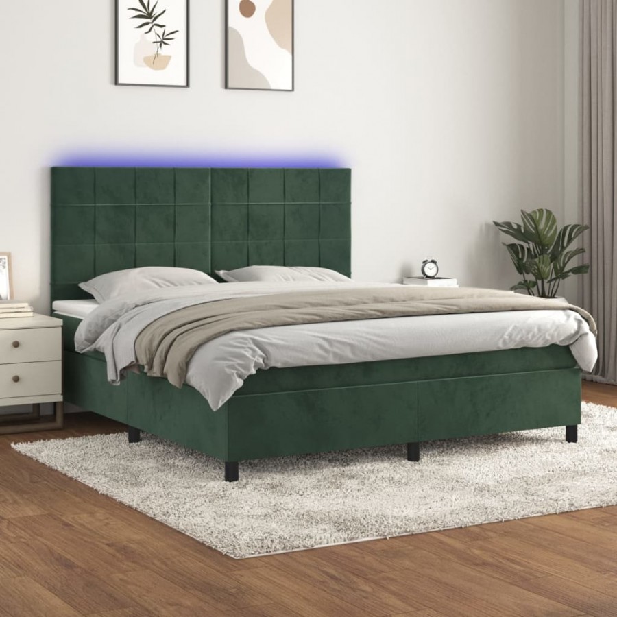 Cadre de lit matelas et LED Vert foncé 180x200 cm