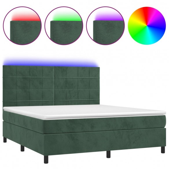 Cadre de lit matelas et LED Vert foncé 180x200 cm