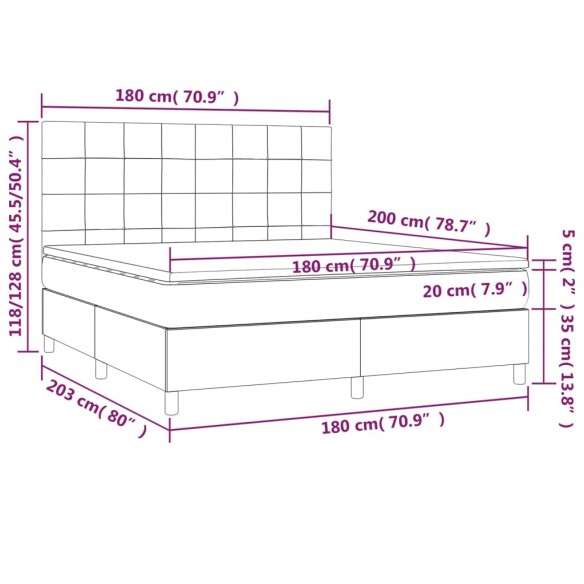 Cadre de lit matelas et LED Vert foncé 180x200 cm