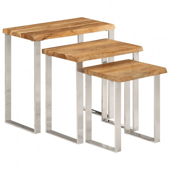 Tables gigognes 3 pcs avec bord vivant bois massif d'acacia