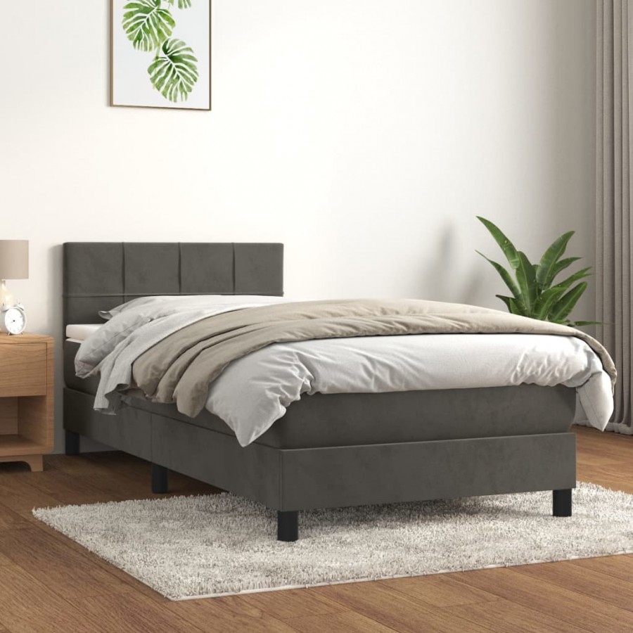 Cadre de lit et matelas Gris foncé 90x200 cm Velours