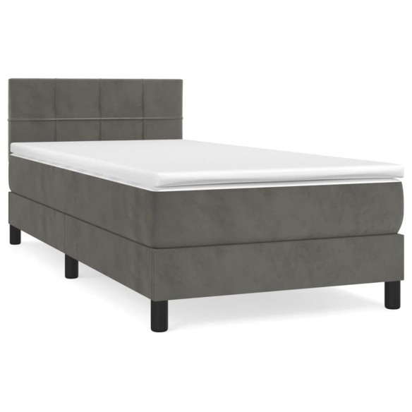 Cadre de lit et matelas Gris foncé 90x200 cm Velours