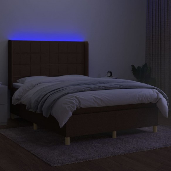 Cadre de lit matelas et LED Marron foncé 140x200 cm