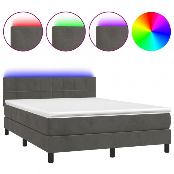 Cadre de lit avec matelas LED Gris foncé 140x190 cm