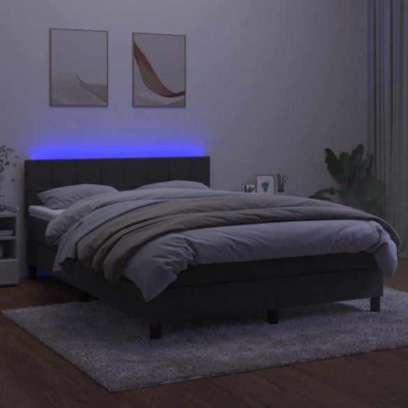 Cadre de lit avec matelas LED Gris foncé 140x190 cm