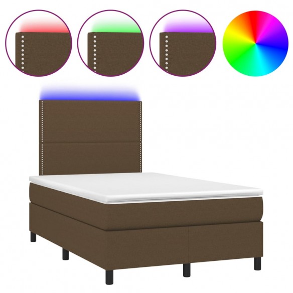 Cadre de lit matelas et LED Marron foncé 120x200 cm