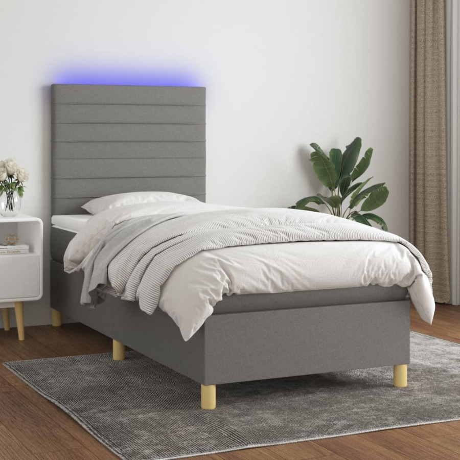 Cadre de lit et matelas et LED Gris foncé 90x190 cm