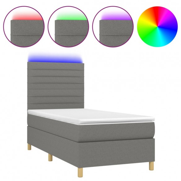 Cadre de lit et matelas et LED Gris foncé 90x190 cm