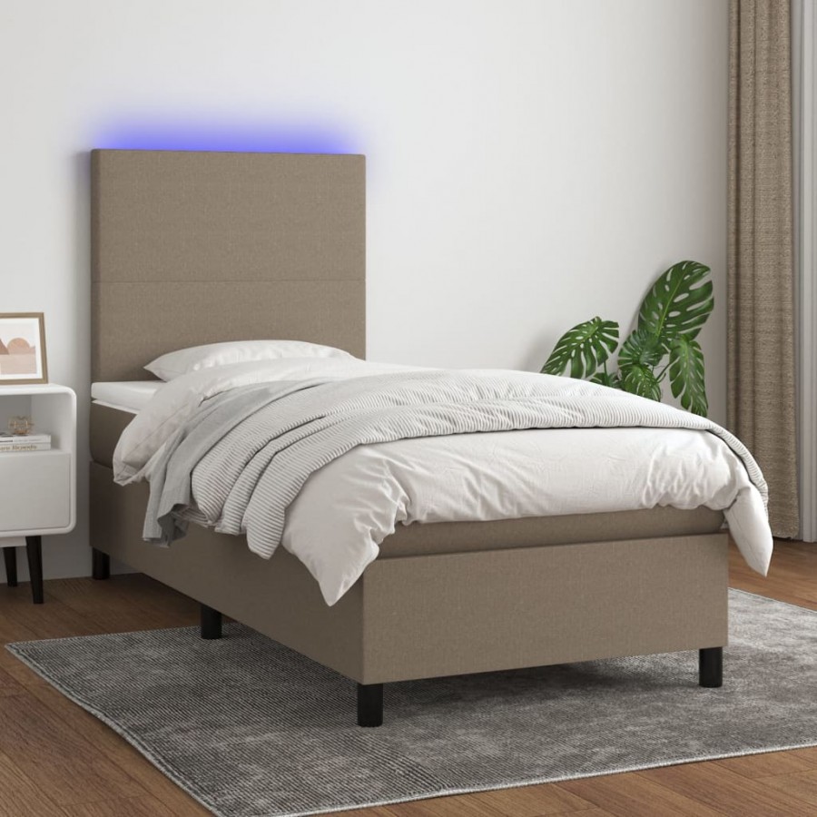 Cadre de lit et matelas et LED Taupe 90x190 cm Tissu