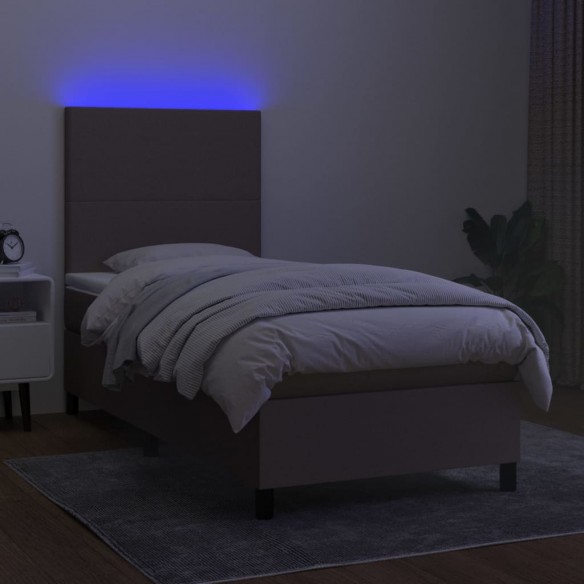 Cadre de lit et matelas et LED Taupe 90x190 cm Tissu