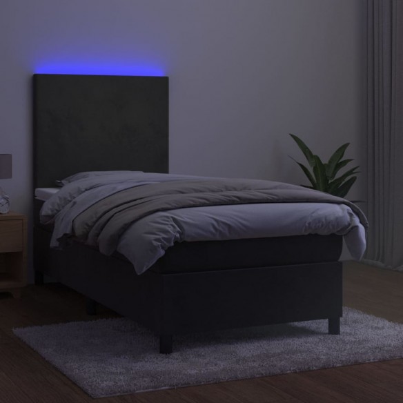 Cadre de lit avec matelas et LED Gris foncé 90x190cm