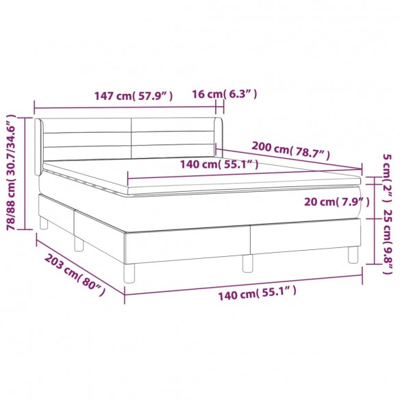 Cadre de lit avec matelas Noir 140x200 cm Tissu