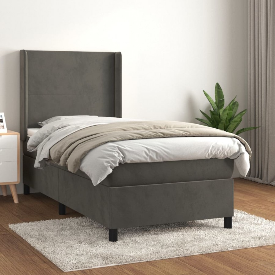 Cadre de lit et matelas Gris foncé 90x190 cm Velours