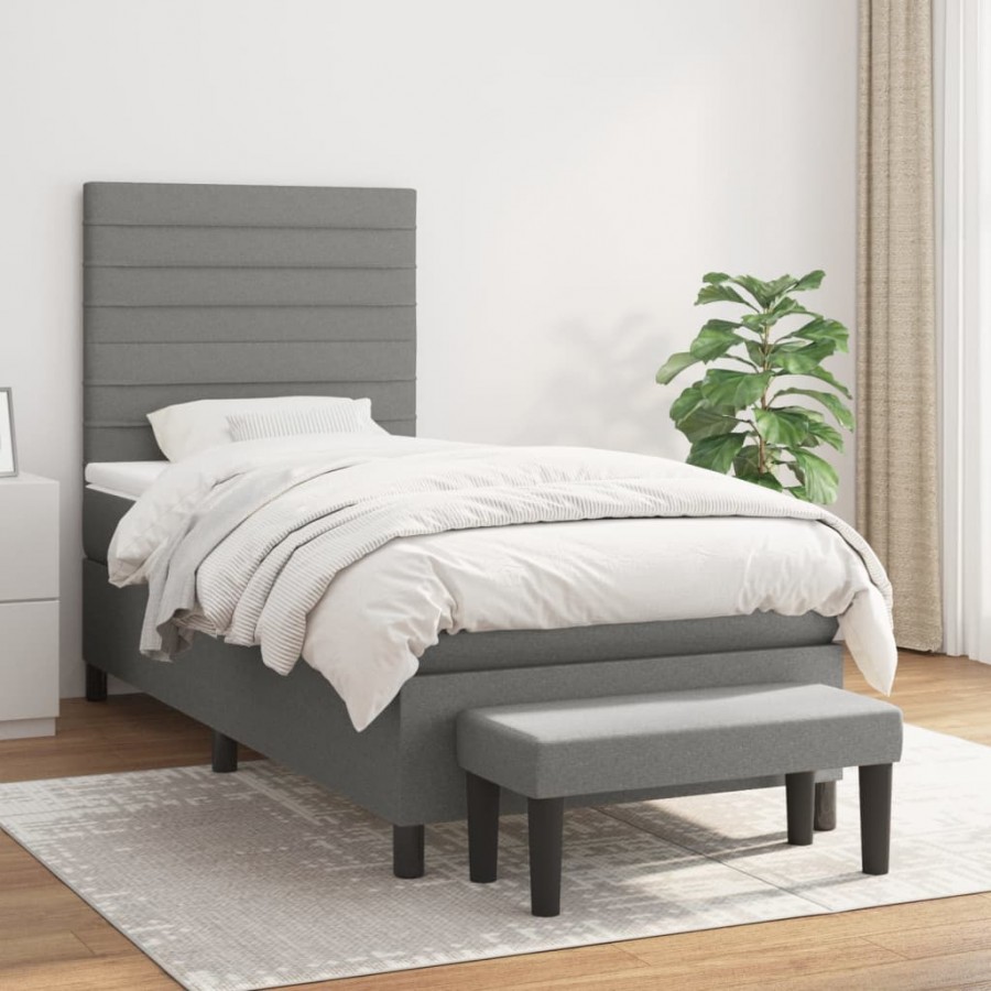 Cadre de lit et matelas Gris foncé 90x190 cm Tissu