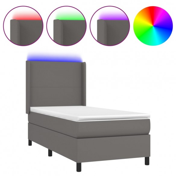 Cadre de lit matelas LED Gris 90x200 cm Similicuir