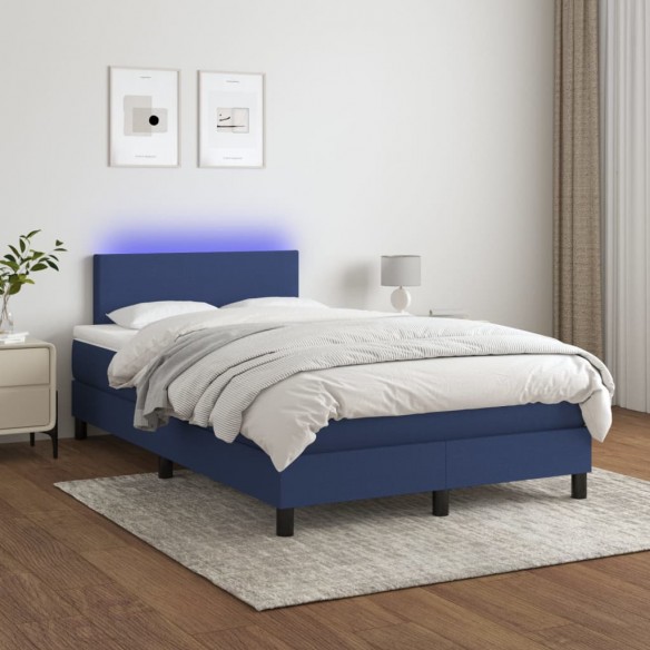 Cadre de lit avec matelas LED Bleu 120x200 cm Tissu