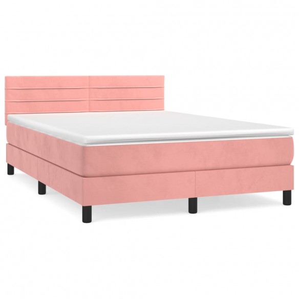 Cadre de lit avec matelas Rose 140x190 cm Velours