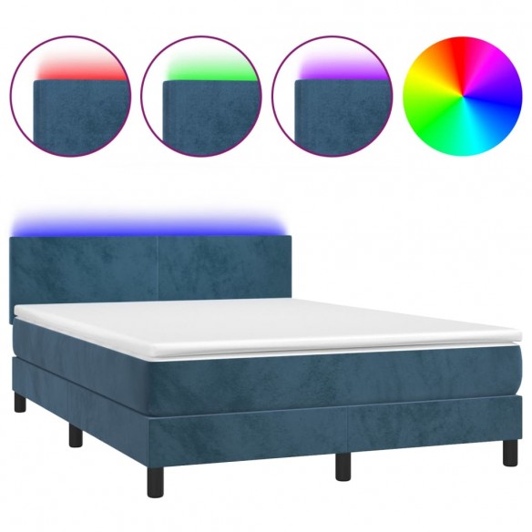 Cadre de lit avec matelas LED Bleu foncé 140x190 cm