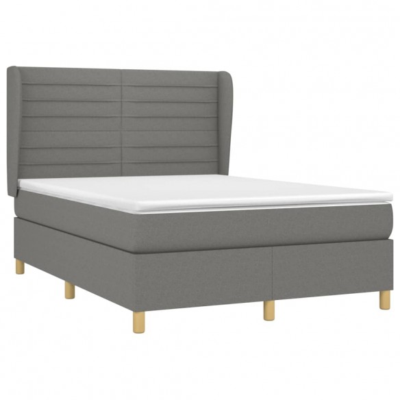 Cadre de lit avec matelas Gris foncé 140x190cm Tissu