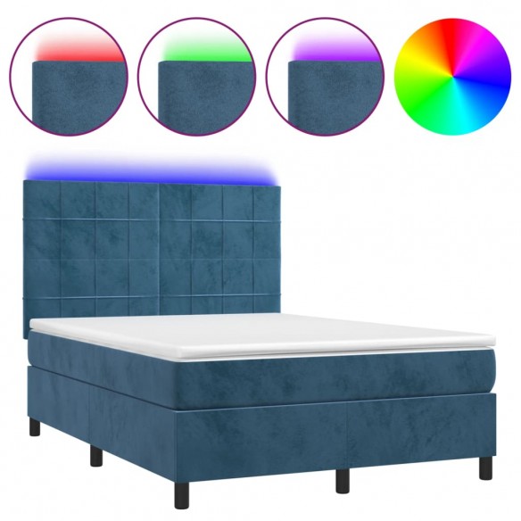 Cadre de lit matelas et LED Bleu foncé 140x190 cm