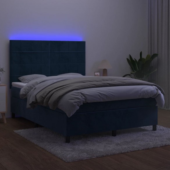 Cadre de lit matelas et LED Bleu foncé 140x190 cm