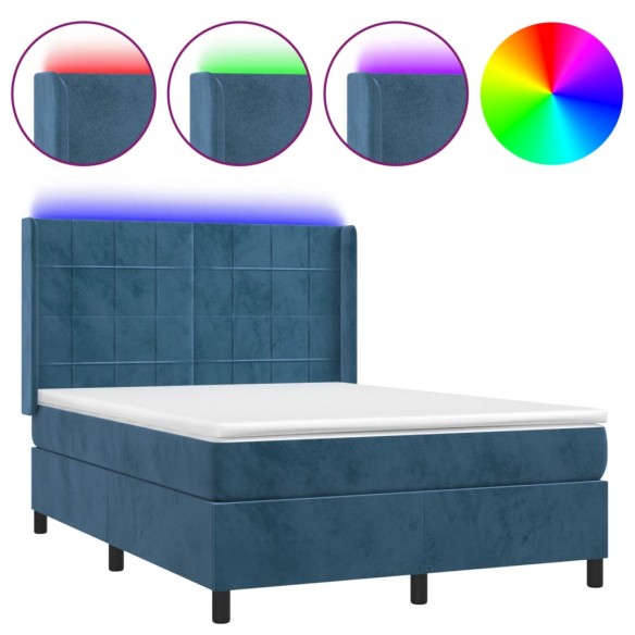 Cadre de lit matelas et LED Bleu foncé 140x200 cm