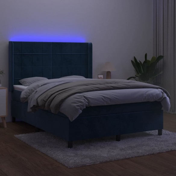 Cadre de lit matelas et LED Bleu foncé 140x200 cm