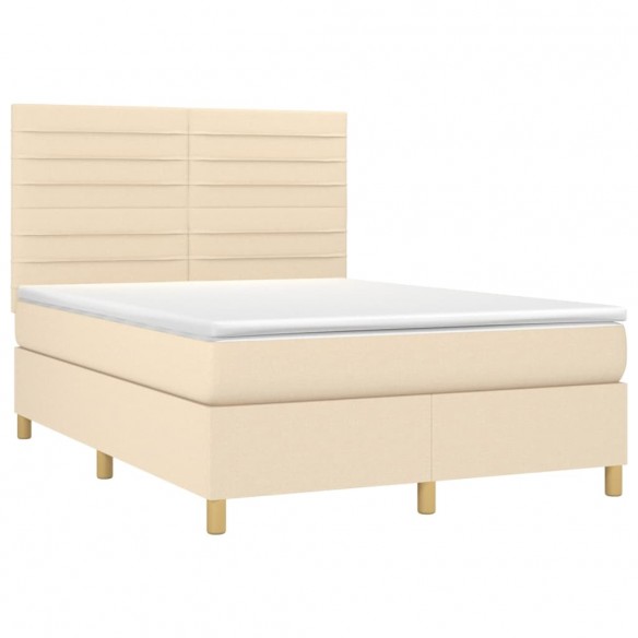 Cadre de lit et matelas et LED Crème 140x200cm Tissu