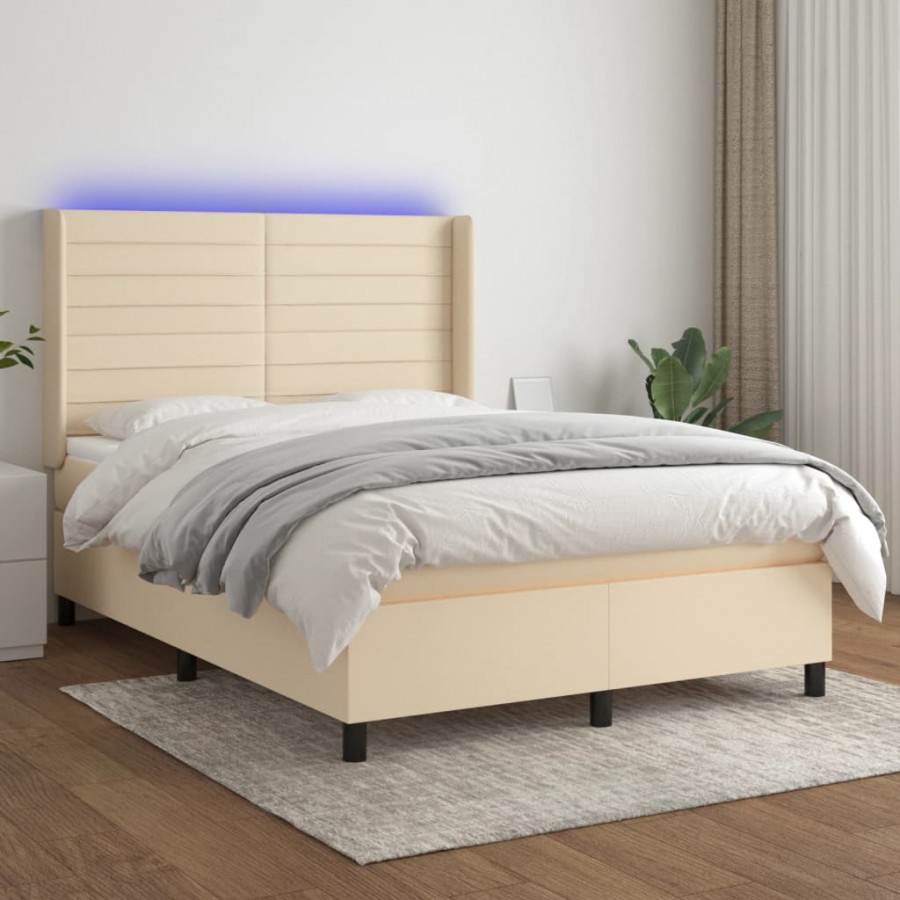 Cadre de lit matelas et LED Crème 140x200 cm Tissu