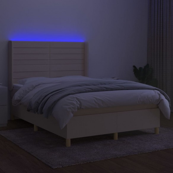 Cadre de lit matelas et LED Crème 140x200 cm Tissu