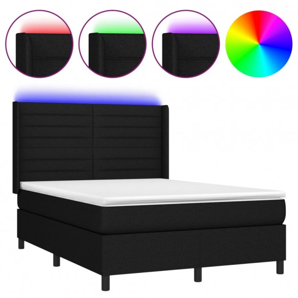 Cadre de lit matelas et LED Noir 140x200 cm Tissu