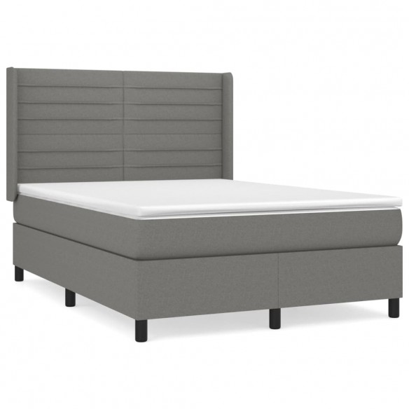 Cadre de lit avec matelas Gris foncé 140x190cm Tissu