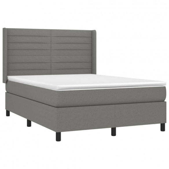 Cadre de lit avec matelas Gris foncé 140x190cm Tissu