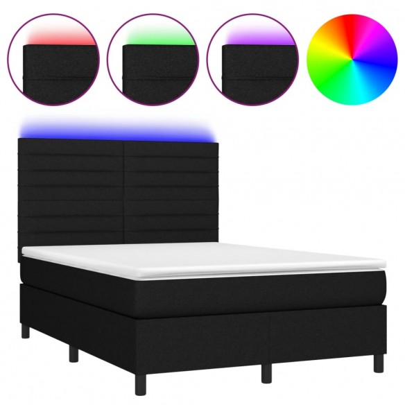 Cadre de lit et matelas et LED Noir 140x190 cm Tissu