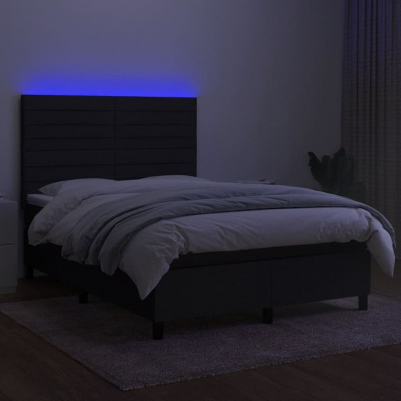 Cadre de lit et matelas et LED Noir 140x190 cm Tissu