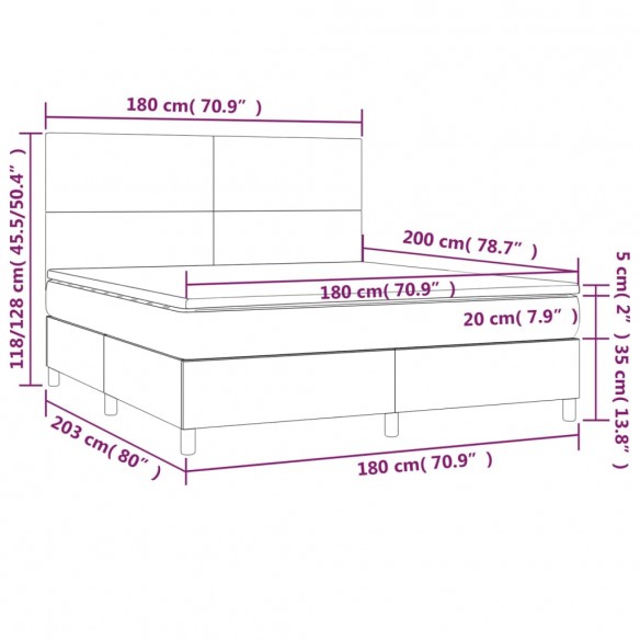 Cadre de lit avec matelas Gris clair 180x200cm Tissu