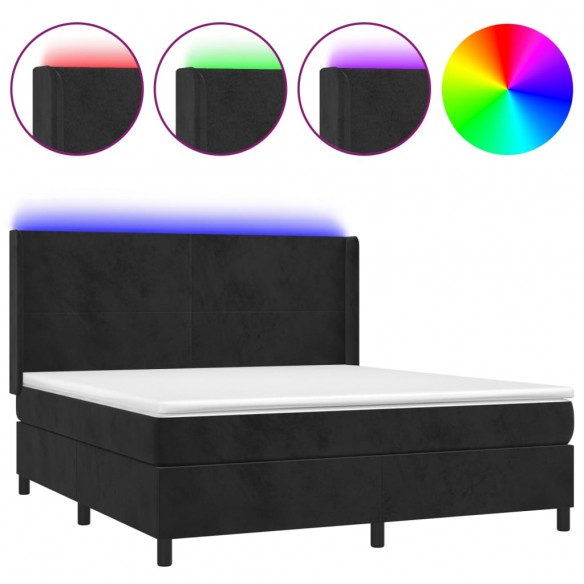 Cadre de lit matelas et LED Noir 180x200 cm Velours